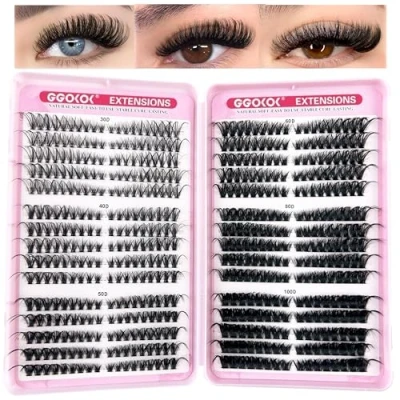 Image of GGOKOK DIY Lash Clusters 30D+40D+50D+60D+80D+100D Fluffy Volume 8 16MM Thick Eyelash Extension Kit Individual Russian Eyelashes Extensions Wispy Clusters(30D 100D,Left and Right)