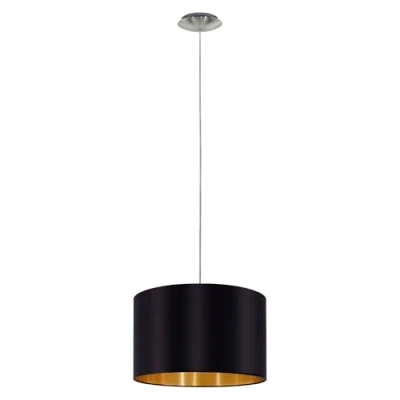 Image of EGLO Maserlo Textile Pendant Lamp, Nickel Matt Steel with Black and Gold Fabric Hanging Light, E27 Socket, Ø: 38 cm (14.9&quot;)