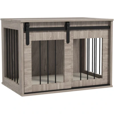 Image of PawHut Dog Crate Furniture, House Furniture Style for Medium Dogs, Kennel with Removable Cushion Indoor Use, 80 x 54 57cm Brown
