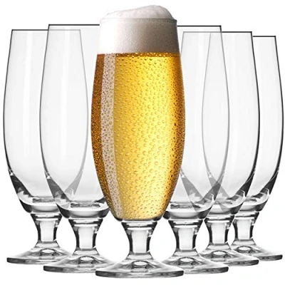 Image of Krosno White Pint Craft Beer Glasses Set of 6 500 ML Elite Collection Stemmed Drinking Glasses, Tulip Schooner Glass, Cocktail Home, Kitchen &amp; Bar Glass with Stem