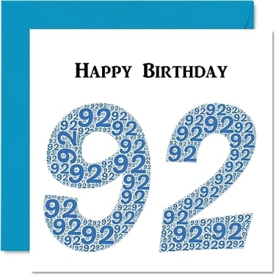 Image of Fun 92nd Birthday Cards for Men Shapecloud Happy Card Great Grandad Grandpa Nanny Grandma Nan Gran Granny Dad Mum, 145mm x Greeting Cards,
