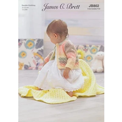 Image of James Brett Double Knit Knitting Pattern Baby Lace Detail Cardigan Blanket &amp; Hat (JB802)
