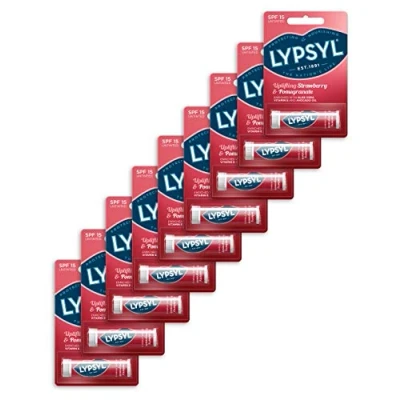 Image of Lypsyl Uplifting Lip Balm, Strawberry and Pomegranate, Pack of 9