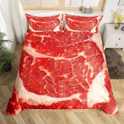 Image of Homemissing Raw Meat Duvet Cover Food Comforter Beaf Bedding Set for Kids Boys Girls 3D Themed Bedspread Decor Breathable Bedclothes Double