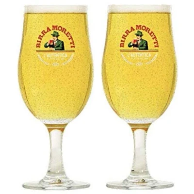 Image of 2 x Birra Moretti Schooner 2/3 Pint Glass Set Home Serve Size