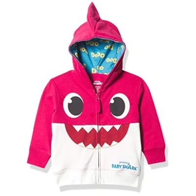 Image of Pinkfong Girls&#039; Baby Zip Up Big Face Hoodie Mommy Shark Pink Toddler Sizes 2t 5t Hooded Sweatshirt, 2 Years