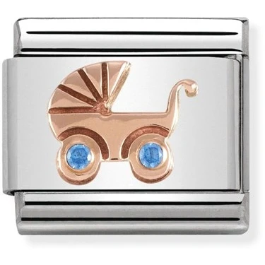 Image of Nomination Rose Gold Blue Baby Pram Charm