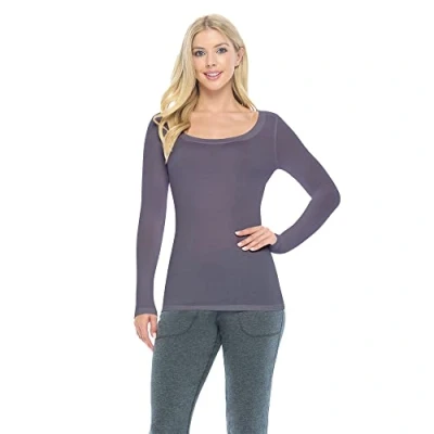Image of Natural Uniforms Women&#039;s Long Sleeve Scoop Neck T Shirt Under Scrub, Charcoal, Small