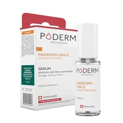 Image of PODERM INGROWN NAILS EMOLLIENT TREATMENT 2 in 1 Relieves pain, prevents infection Lubricates the nail and softens callouses Professional solutions for hands/feet Quick &amp; easy Swiss Made