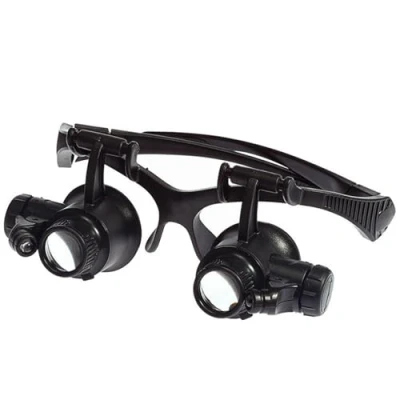 Image of Meichoon LED Head Mounted Magnifier 10X 15X 20X 25X Optical Lens Glass Double Eyes Magnifying Glasses With Light Jeweler Watch Repair Measurement Tools