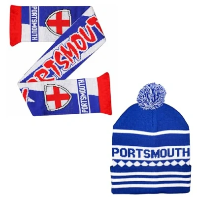 Image of Beyond Happy Portsmouth Hat and Scarf Set Stylish Winter for Pompey Football Fans Ultimate Comfort Warmth