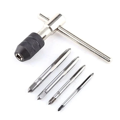 Image of Hand Screw Thread Tap Wrench Handle with 4pcs Straight Flute Taps Suitable for M3/M4/M5/M6