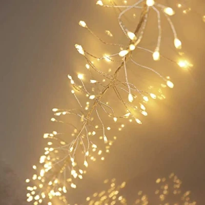Image of Qbis 480 Cluster Lights. Warm White Christmas LED Fairy Lights Plug in String on Silver Wire. (480 (Silver Wire))