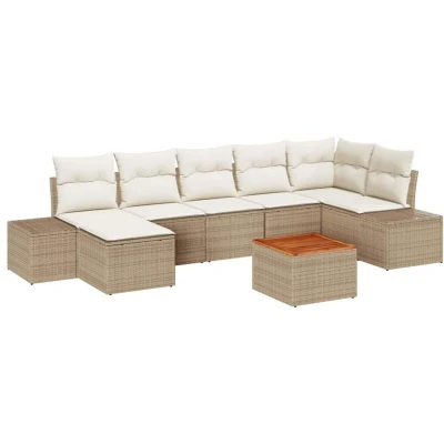 Image of vidaXL 8 Piece Garden Sofa Set with Cushions Beige Poly Rattan Acacia