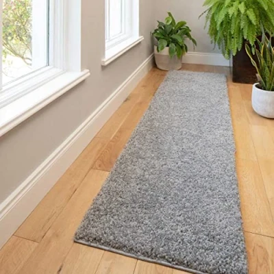 Image of Silver Light Grey Fluffy Soft Touch Thick Shaggy Carpet Floor Runner Rug Non Shed Easy Clean Bedroom Hallway Living Room Lounge Area Rugs 60cm x 230cm