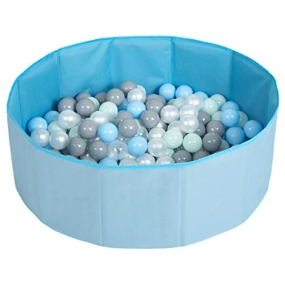 Image of Selonis Children Colourfull Foldable Ballpit with 200 Balls, Blue:Pearl/Grey/Transparent/Babyblue/Mint