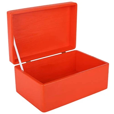Image of Creative Deco Large Red Wooden Storage Box 30 x 20 14 cm (+/ 1 cm) with Hinged Lid Gift for Christmas Xmas Kitchen Wood Keepsake Memory Craft Chest
