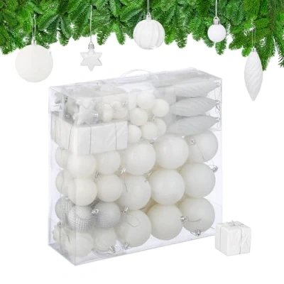 Image of Christmas Bauble Set of 110, Glittery, Matt &amp; Shiny Ornaments, Plastic Xmas Tree Balls, HxD: 9 x 8 cm, Relaxdays