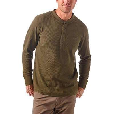Image of Wrangler Authentics Men&#039;s Long Sleeve Waffle Henley Shirt, Forest Night, L UK