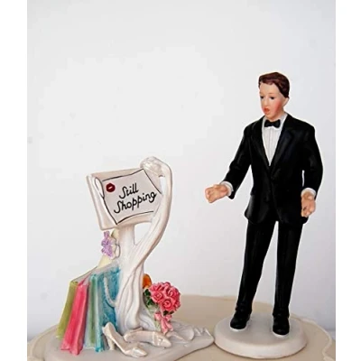 Image of DreamWedding UK Bride and Groom Humorous Cake Topper Sitting/Standing Unusual Funny Couple for Wedding Celebrations, Artificial Resin, Number 11, 5 x 12 cm