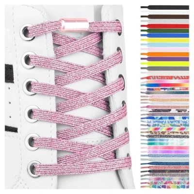Image of SULPO Flat Shoelaces without Tying Elastic with Metal Capsules Laces Quick Release Rubber for Adults and Children Shoe Tying, Metallic rose
