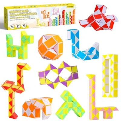 Image of ECHOCUBE Magic Snake Cube, 10 Pack 24 Blocks Speed Cube Party Bag Fillers, Twist Puzzle Toys, Favours for Kids (Random Color)