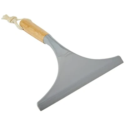 Image of Addis Shower Window Squeegee Made From Naturally Sterile Bamboo And An Iron Style Blade, Grey/Wood, 25.5 x 23 7 cm