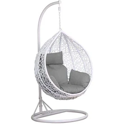 Image of Rattan Swing Chair Hanging Garden Patio Indoor Outdoor Egg with Stand Cushion,150kg Capacity