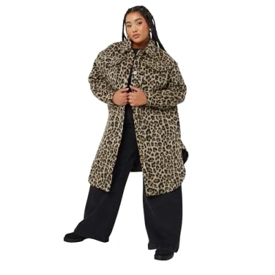 Image of Yours Curve Brown Leopard Print Longline Shacket Women&#039;s Plus Size
