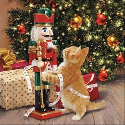 Image of Ambiente Pack of 20 Christmas Cat and Nutcracker Paper Napkins Table Decorations Xmas Festive Traditional 33cm x 3 Ply