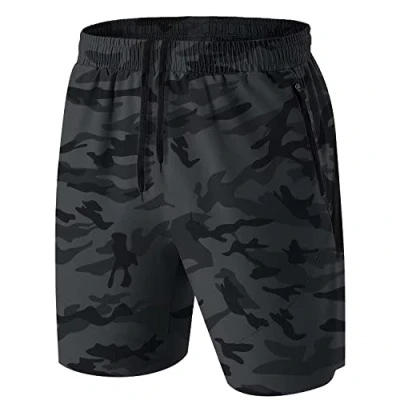 Image of HMIYA Men&#039;s Sport Shorts Quick Dry Running Gym Casual Short Lightweight with Zip Pockets(Camo Grey,EU 5XL/US 4XL)