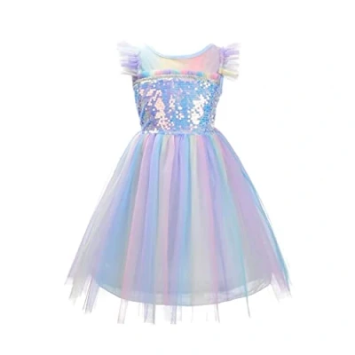 Image of Lito Angels Unicorn Birthday Party Princess Costume Rainbow Fancy Dress Up for Little Kids Girls Age 4 5 Years (Tag Number 120)