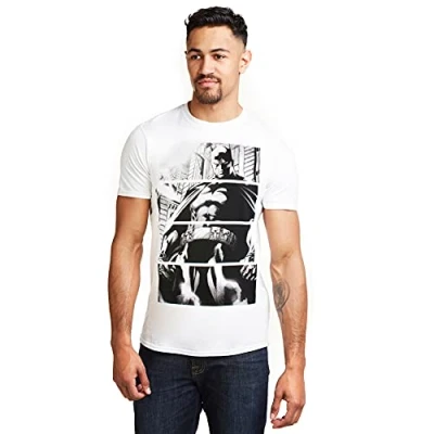 Image of DC Comics Men&#039;s Batman Panels T Shirt, White, XXL UK