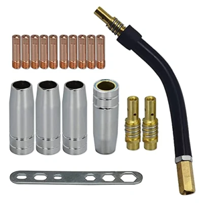 Image of RIVERWELD MB15 15AK Contact Tip 1.2mm M6 &amp; Tips Holder Difuser Shield Cup Torch Neck for MIG Welding 18pcs