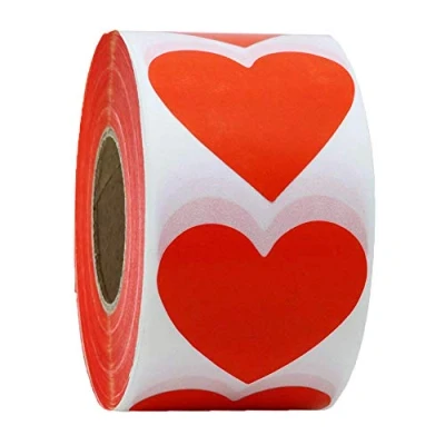 Image of Red Heart Stickers Valentine&#039;s Day Crafting Scrapbooking Labels Shape Color Coding 2&quot; Natural Adhesive Envelop Seals 500 Per Roll.