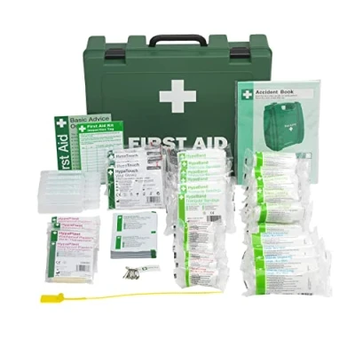 Image of Safety First Aid Workplace Kit (Large 21 50 Persons) Economy HSE Compliant with Inspection Tags, Accident Book, Wall Bracket, Extra Plasters