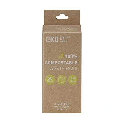 Image of EKO Compostable Bin Liners For Food Waste Caddies, 3 6 Litre Capacity, 20 Bags, White , Unscented