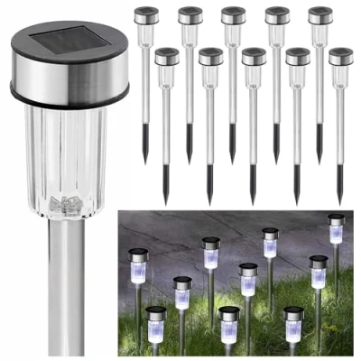 Image of GEEZY 10 Pieces Solar Lights Outdoor Garden Stake Waterproof Patio Pathway LED Lighting Stainless Steel