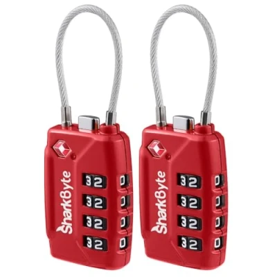Image of SharkByte TSA Approved Luggage Locks 4 Digit Combo (10K Combinations) Secure Suitcase, Gym Bags &amp; More (2 Pack) Red