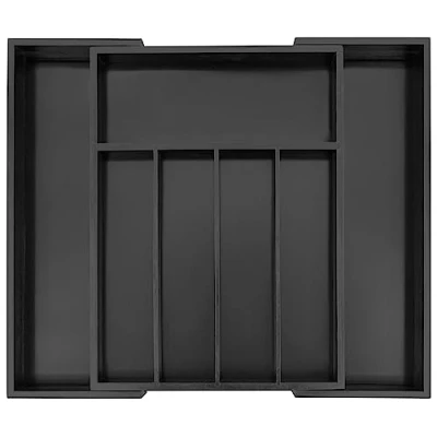 Image of Utoplike Bamboo Cutlery Drawer Organiser Trays, Expandable Utensil for Kitchen Drawer, Adjustable Silverware and Flatware Holder, Dividers Spoons Forks Knives, Large, Black