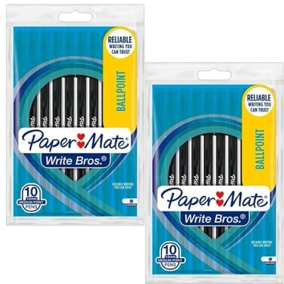Image of 20 x PaperMate Write Bros Classic Medium Point 1.0 mm Ballpoint Stick Pen, Translucent Black Barrel/Black Ink