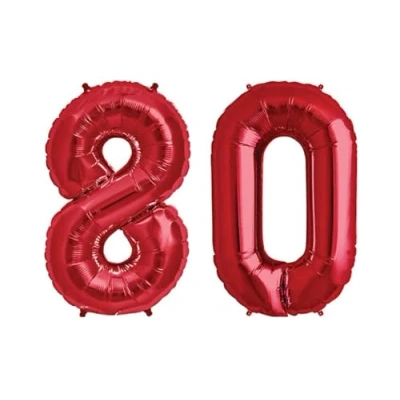 Image of Red Number 80 Large Helium Foil Balloon Birthday Party Wedding Anniversary Decoration 101cm