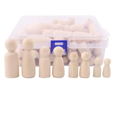 Image of 50 Pcs Wooden Peg Dolls,Unfinished People Nature Figures Female Male Small Doll Bodies