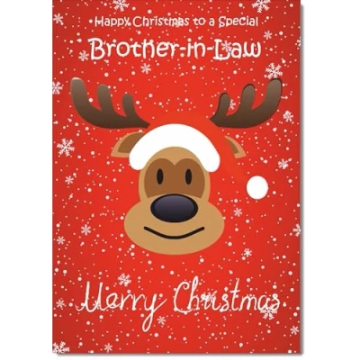 Image of doodlecards Brother in Law Christmas Card Rudolph on Red Background Medium Size for with Plain Envelope