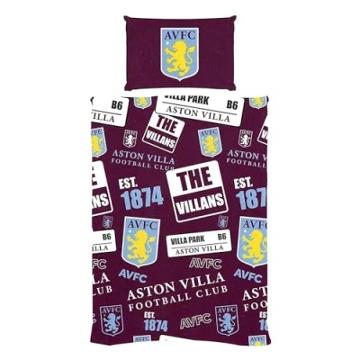 Image of AVFC Double Duvet Football Club Patch Bedding Cover Set, Multicoloured, 200 x cm