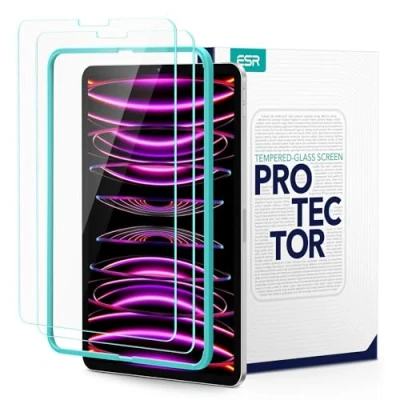 Image of ESR for iPad Pro 12.9 Screen Protector, Protective Film Inch (2022/2021/2020/2018), Tempered Glass with Alignment Frame, Scratch Resistant, Face ID Compatible, 2 Pack