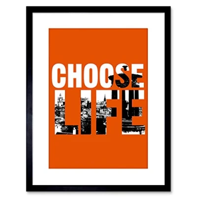 Image of Wee Blue Coo Quote Choose Life Trainspotting Edinburgh Scotland 9x7&#039;&#039; Framed Print F97x13971