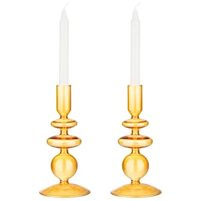 Image of Navaris Glass Candle Holder Set Of 2, Orange Clear Decorative For The Home Stand Stylish Interior Design Transparent And Modern