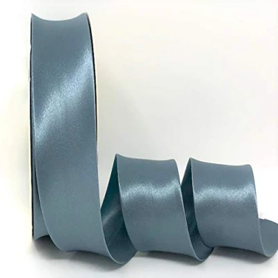 Image of Byetsa Antique Blue 30mm Satin Bias Binding on a 2m Length (N.B. This is Cut from roll, Presented Bertie&#039;s Bows Ribbon Card)