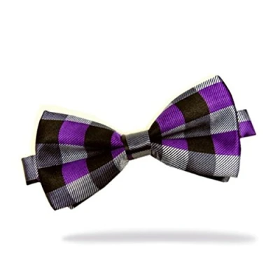 Image of Men New Novelty Bow Tie Dickie Satin Silkly Pre Tied for Wedding / Former Wear, T03 Purple Tartan,